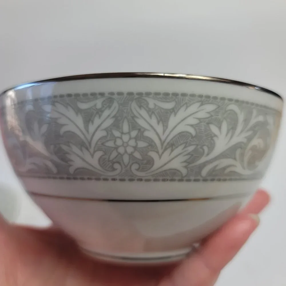 Imperial China Whitney Sugar Bowl & Lid White Gray Band Leaf Scrolls W. Dalton